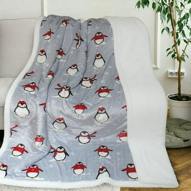 Gogreen Christmas Sherpa Fleece Throw Blanket for Couch Bed Sofa Adults -Soft and Warm Blanket for Winter, Thick and Fuzzy Throw Blanket, Christmas Penguin,50x60 Inches