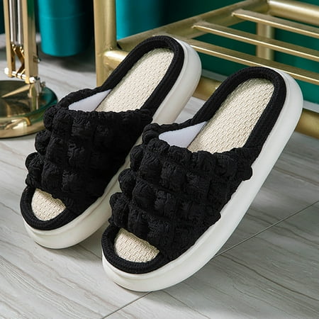 

ZXHACSJ Linen Couple Thick Bottom Cotton Linen Sandals Home Slippers Womens Slippers Black 44