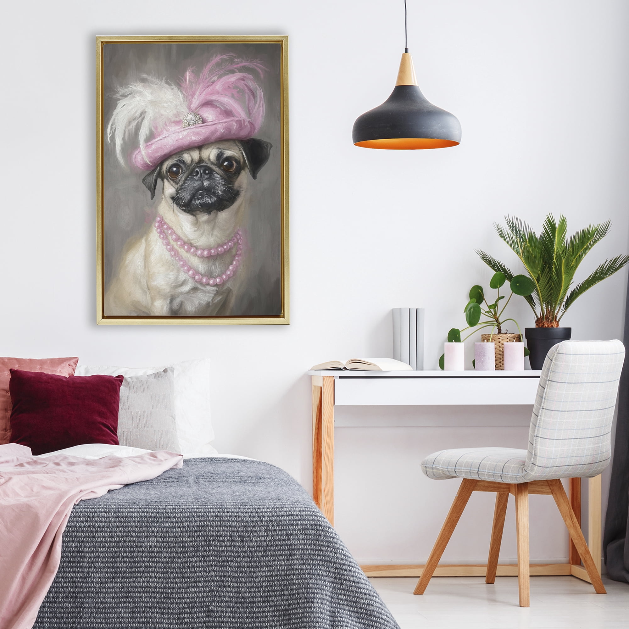Stupell Industries Lady Pug Portrait Gold Framed Floater Canvas Wall Art, design by Tina LeCour