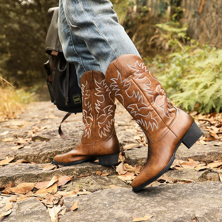 Cowboy Boots For Men Round Toe Mens Dress Boots Leather Pull On Mens Western Boots Botas De Vaquero De Hombre Walmart