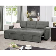 Laura Gray Velvet Sleeper Sectional Sofa Bed with Reversible Chaise
