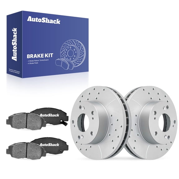 AutoShack Front Brake Rotors & Ceramic Pads for Honda, Civic 2006-2011, FWD L4 1.8L - Coated Drilled & Slotted - Silver Matte Finish - TurboGuard - 10.31" (261.9 mm), 5-Lug