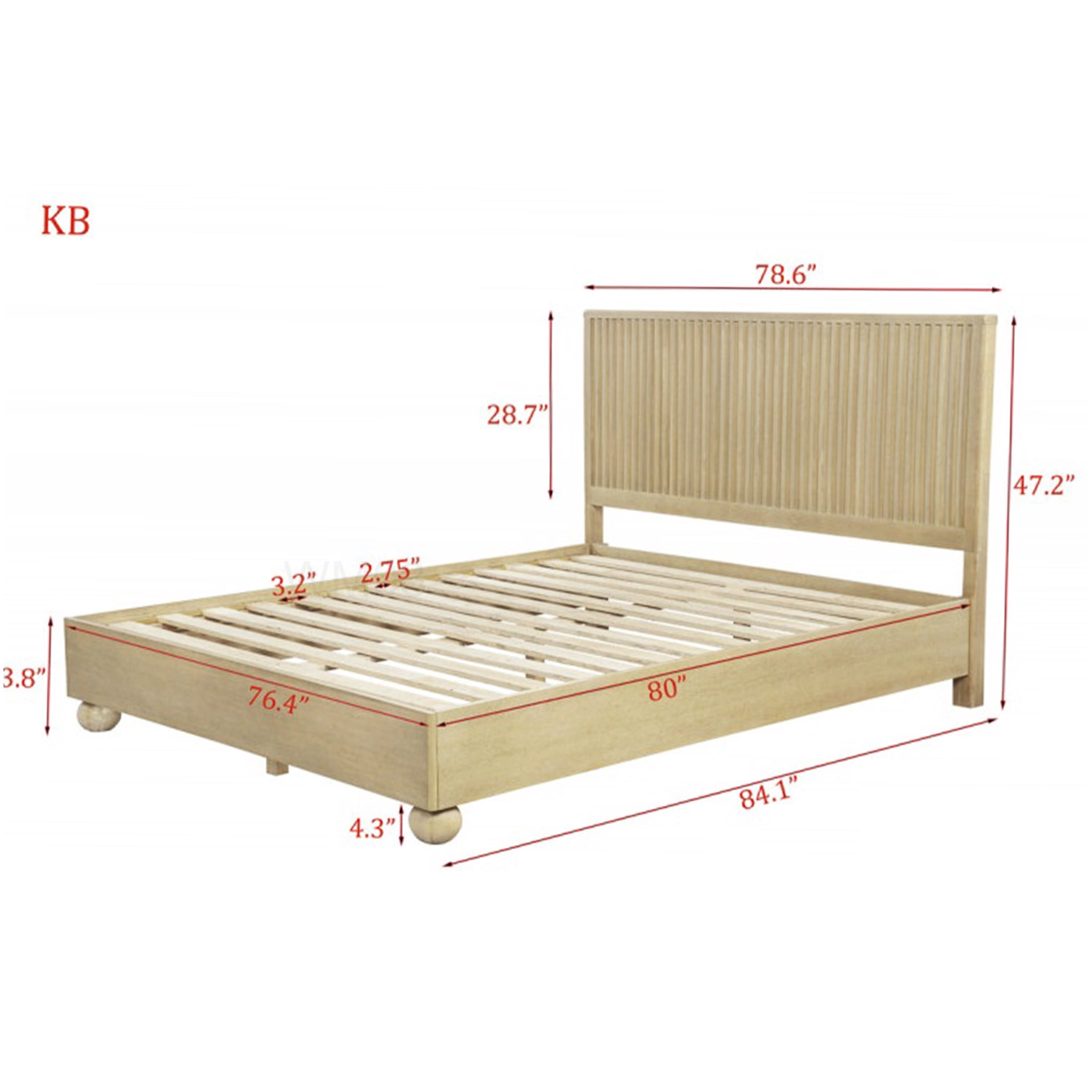 Platform Bed Frame King Size with Fluted Detail, Light Oak Finish, Underbed Storage Space