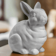 Terracotta Kneeling Rabbit Figurine, Gray Decorative Bunny Statue for Home Décor