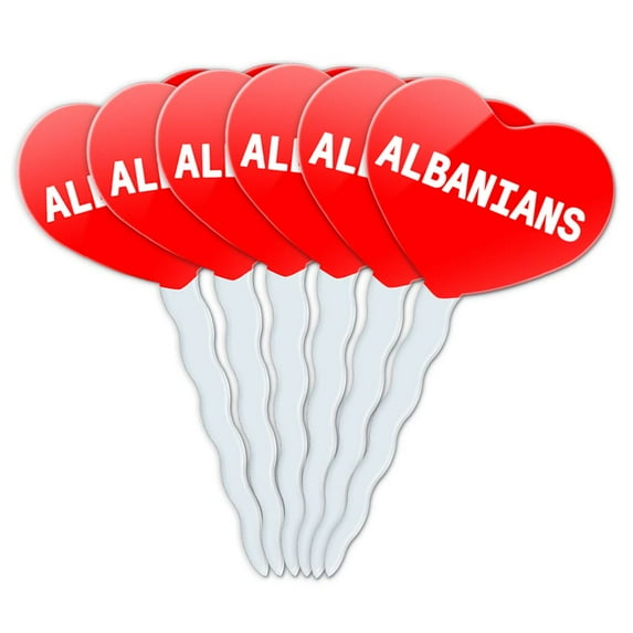 Albanians Heart Love Cupcake Picks Toppers - Set of 6