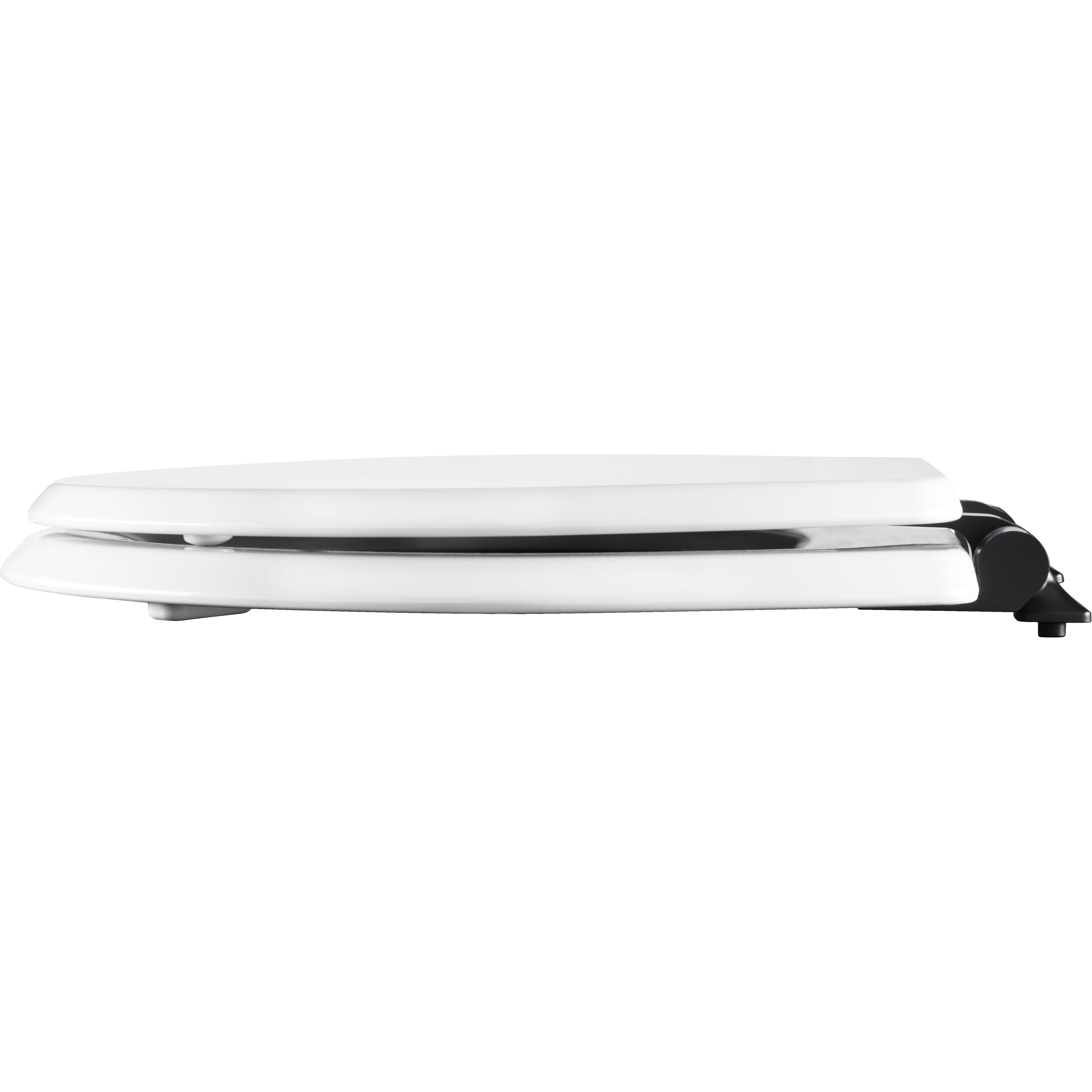 Mayfair Benton®Round Enameled Wood Toilet Seat in White Never Loosens and Soft Close Matte Black Hinge