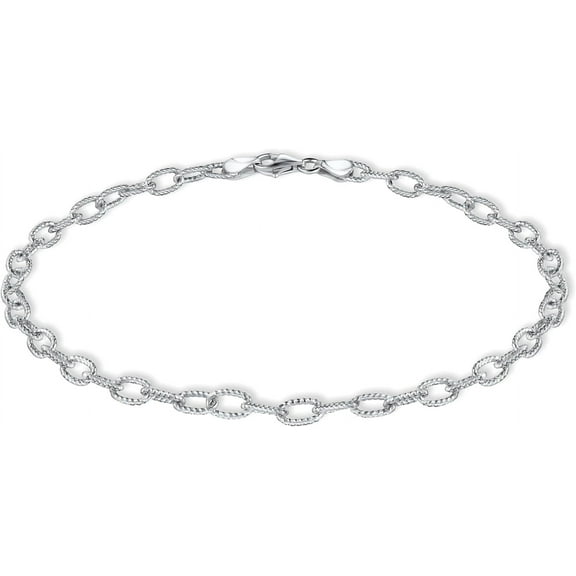 PORI JEWELERS 925 Sterling Silver 4.5mm Filo Chain Link Anklet - Available in Silver or Yellow