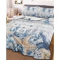 thumbnail image 3 of Quilts Twin Size Bedding Set, Blue Jellyfish Coastal Lightweight Quilted Comforter, Beach Starfish Nautical Coral Retro Soft Reversible Bedspread Coverlet with Pillow Covers for All Season, 68" x 86", 3 of 7