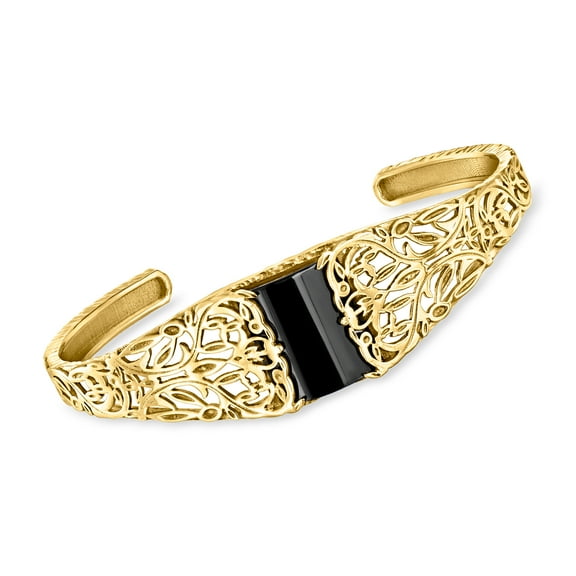 Ross-Simons Onyx Filigree Cuff Bracelet in 18kt Gold Over Sterling, Women's, Adult