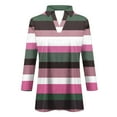 thumbnail image 4 of CLOISE Womens Blouses Fall Cute Striped Shirts Lapel V-Neck 3/4 Sleeve Blouses Oversized Color Block Basic Tees Flowy Clothes Hot Pink L, 4 of 5