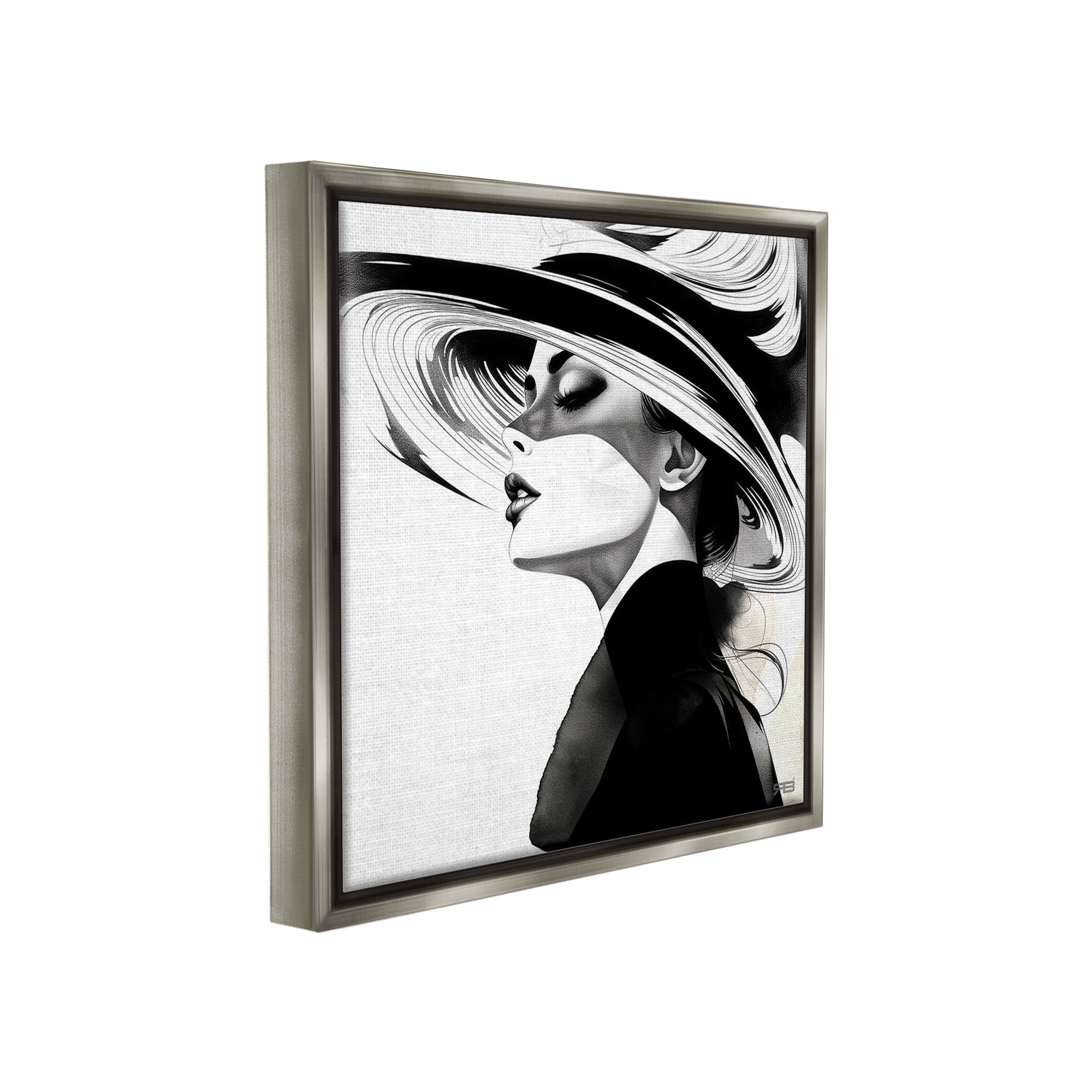 Stupell Industries Woman & Abstract Hat Abstract Painting Gray Floater Framed Canvas Art Print Wall Art, 25 x 25
