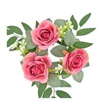 TACILIP Rose Candle Wreath Artificial Silk Flower Ring Leaf Candle Wreath Wedding Valentine Day Party Table Candlestick Decorations Valentine's Day Wreath, Gifts for Men