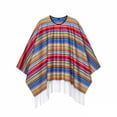 thumbnail image 4 of Mens Workout Shirt Mexican Cape Cape Ethnic Print Striped Fringe Poncho Mens Sprimg Clothing,Pink,One Size, 4 of 4