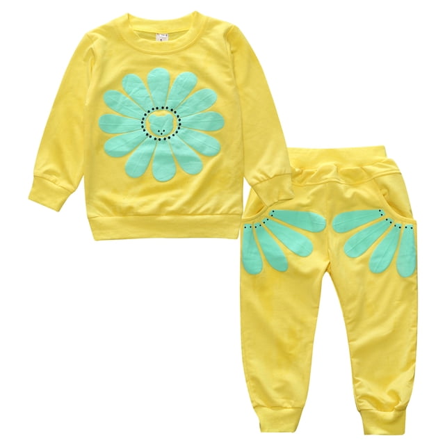 Sudadera Para Niños Pequeños, Bebés, Niños, Niñas, Jersey Con Estampado De Margaritas, Conjunto De Pantalones Con Pétalos, Trajes Amarillos Odeerbi LM103-674