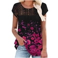 thumbnail image 1 of Birdeem Blouses pour Femmes Col Rond Imprimé Dentelle Manches Courtes Haut Ajusté Col Rond/chemise, 1 of 10