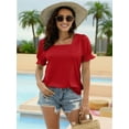 thumbnail image 3 of Women Summer Square Neck Ruffled Tops Short Sleeve Blouse Casual T-Shirt Top, 3 of 5