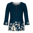thumbnail image 3 of IROINNID Discount Long Sleeve T-Shirts for Women Lounge Trumpet 3/4 Sleeve Printing Buttoned Basic Ruched Corset Tunic Tops Pleated T-shirts Blouses,Navy, 3 of 4
