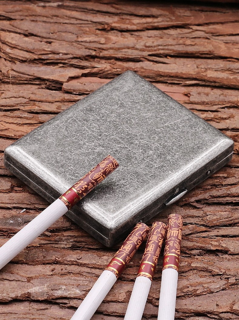 ancient silver cigarette box 20 pieces portable thick men's retro anti-pressure copper cigarette box with engraving on the middle,SKU00340-KC8古银色-可装20支烟