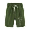 thumbnail image 3 of Daily Sales, lcziwo Knee Length Lounge Shorts for Women Cotton Linen Casual Sweat Shorts Fashion Dandelion Print Bermuda Shorts with Pockets Army Green M, 3 of 4