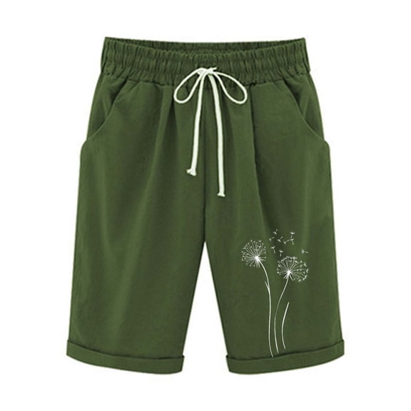 HomeGardon Shorts for Women Printed Elastic Waist for Casual with Casual Pockets Half Shorts Pants,S-XXL