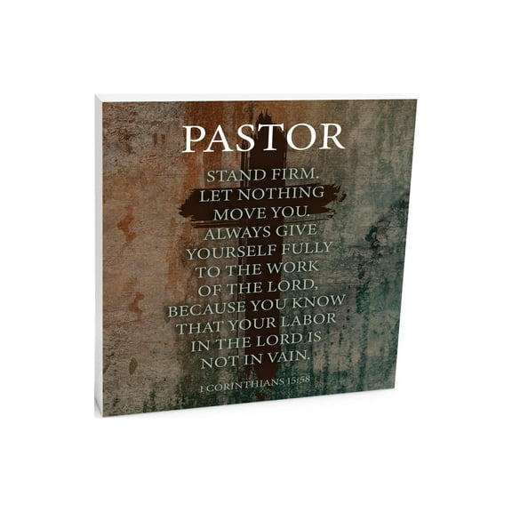 Pastor Stand Firm Green Splash Cross 10 x 10 Wood Tabletop Sign Plaque