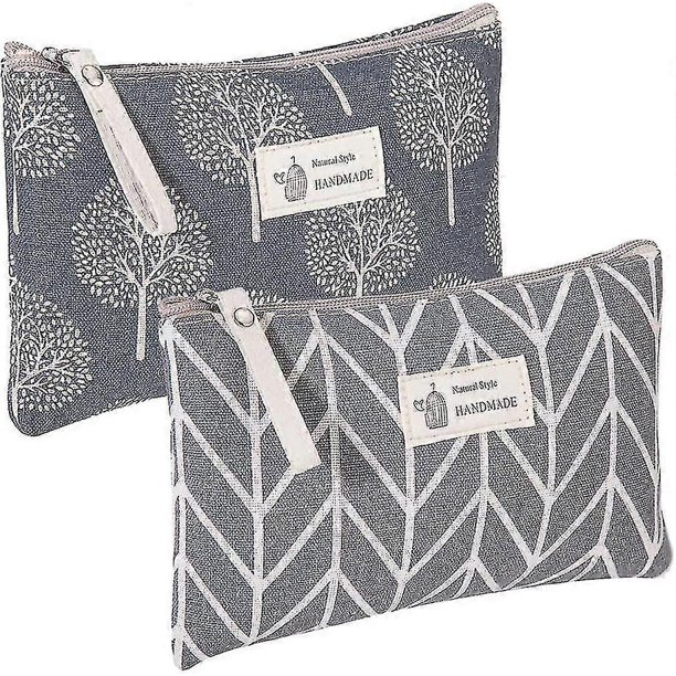 Bolsa de lona para cosméticos, 2 piezas, bolsa de cosméticos, bolsa de maquillaje estampada, bolsa de artículos de tocador de viaje, bolsa de artículos de tocador de viaje multifuncional con cremall
