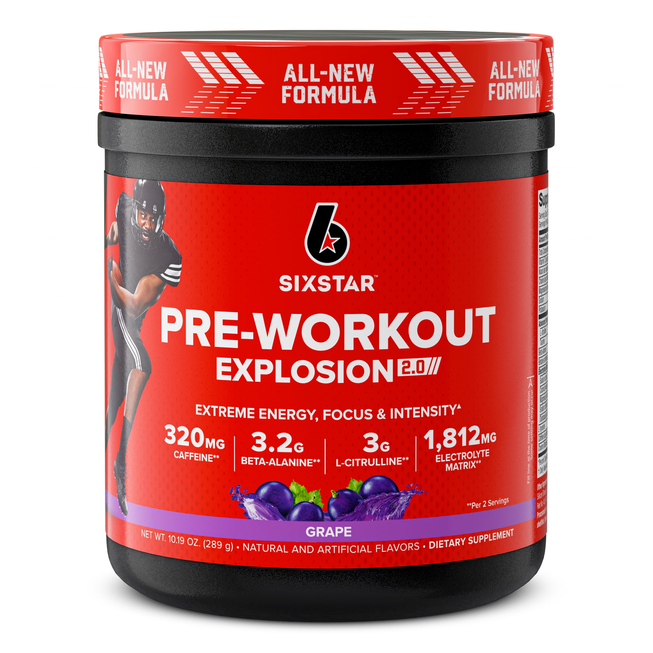Six Star Pro Nutrition Explosion 2.0 Pre-Workout Powder, Electrolyte Matrix, Grape