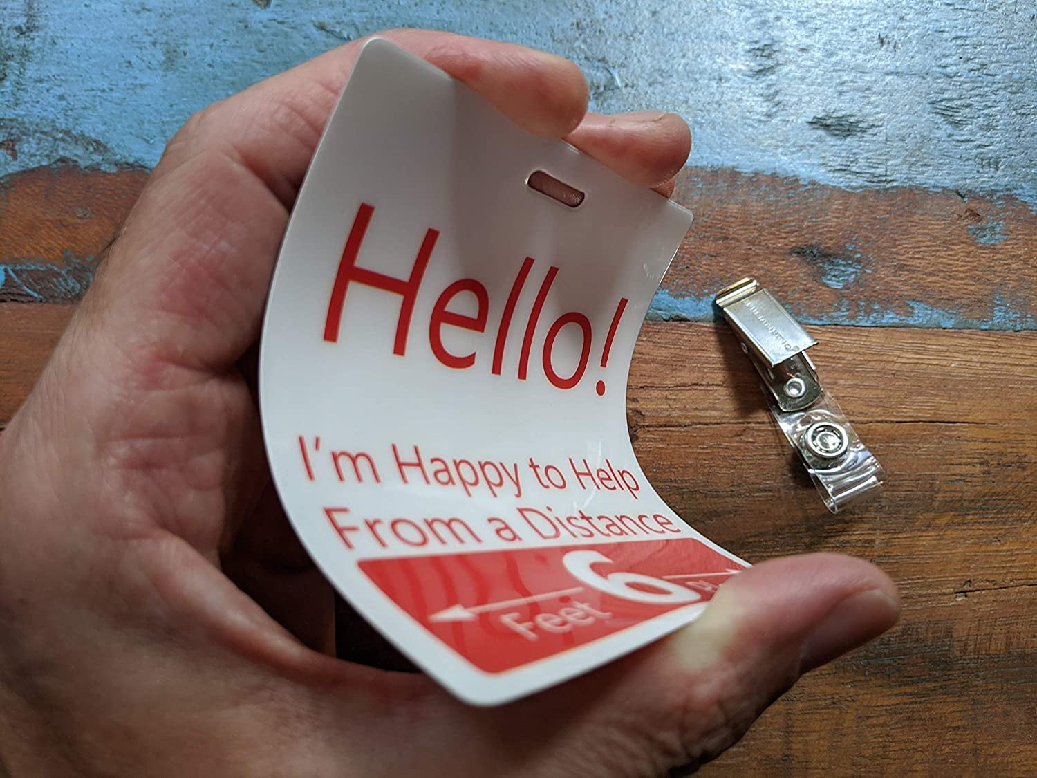 Bulk 25 Pack - Social Distancing Badge Buddies - Extra Large 6 Feet Distance Buddy Badges with I'd Clip - Individual Sign for Essential Employee or Health Care Worker by Specialist ID (Red/White)
