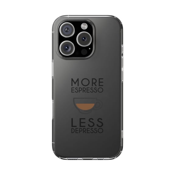 DistinctInk Clear Hybrid Case for Apple iPhone 16 Pro (6.3" Screen) - More Espresso Less Depresso - Raised Bezel Screen Guard