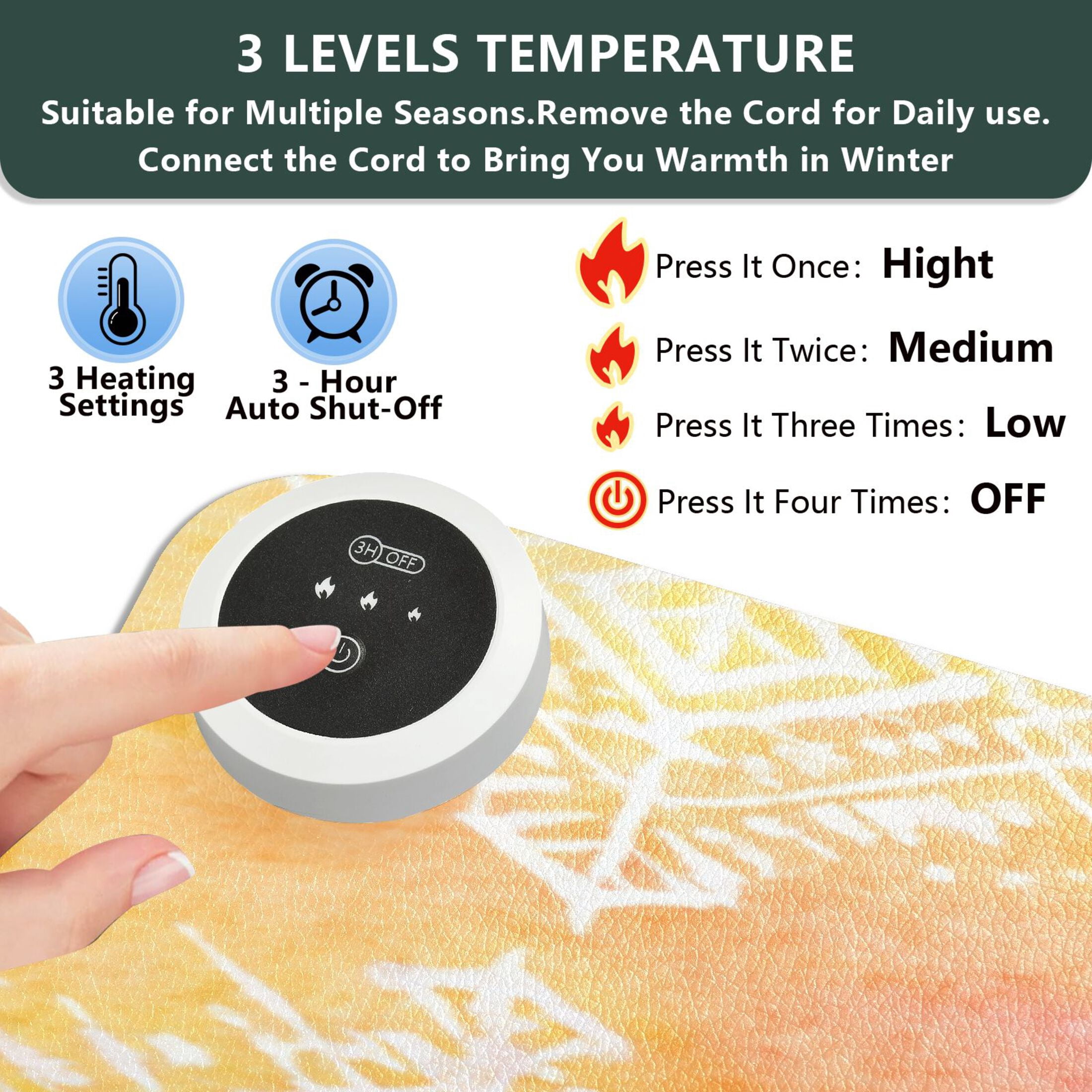 Large Heated Desk Mat Mouse Pad 31.5"x13"PU Leather Graphene Heating Desk Warmer with 3 Temperature Settings 110V US Plug Non-Slip Warm Pad for Home, Office, and Gaming Ombre Ethnic Geometric Print