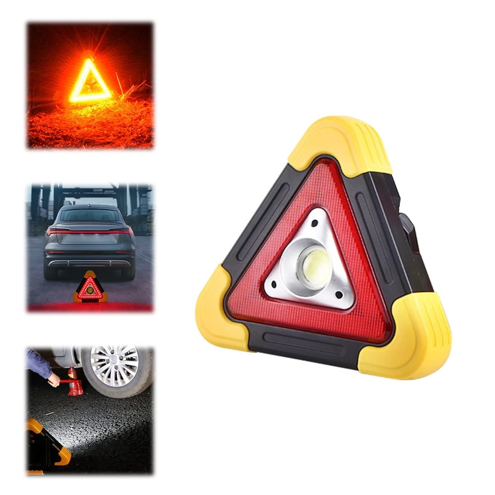 2IN1 Solar Emergency Triangular Roadside Warning Light, 1 COB LED Lights with 4 Light Modes