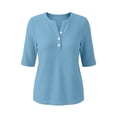 thumbnail image 4 of JIAYUE Women's T Shirt Fashion Classic Knit Casual Solid Color Three Quarter Length Sleeve Tunic Shirts Comfort Crew Neck Button Down Tees Loose Female Versatile Daily Loose Fit Tops, 4 of 4