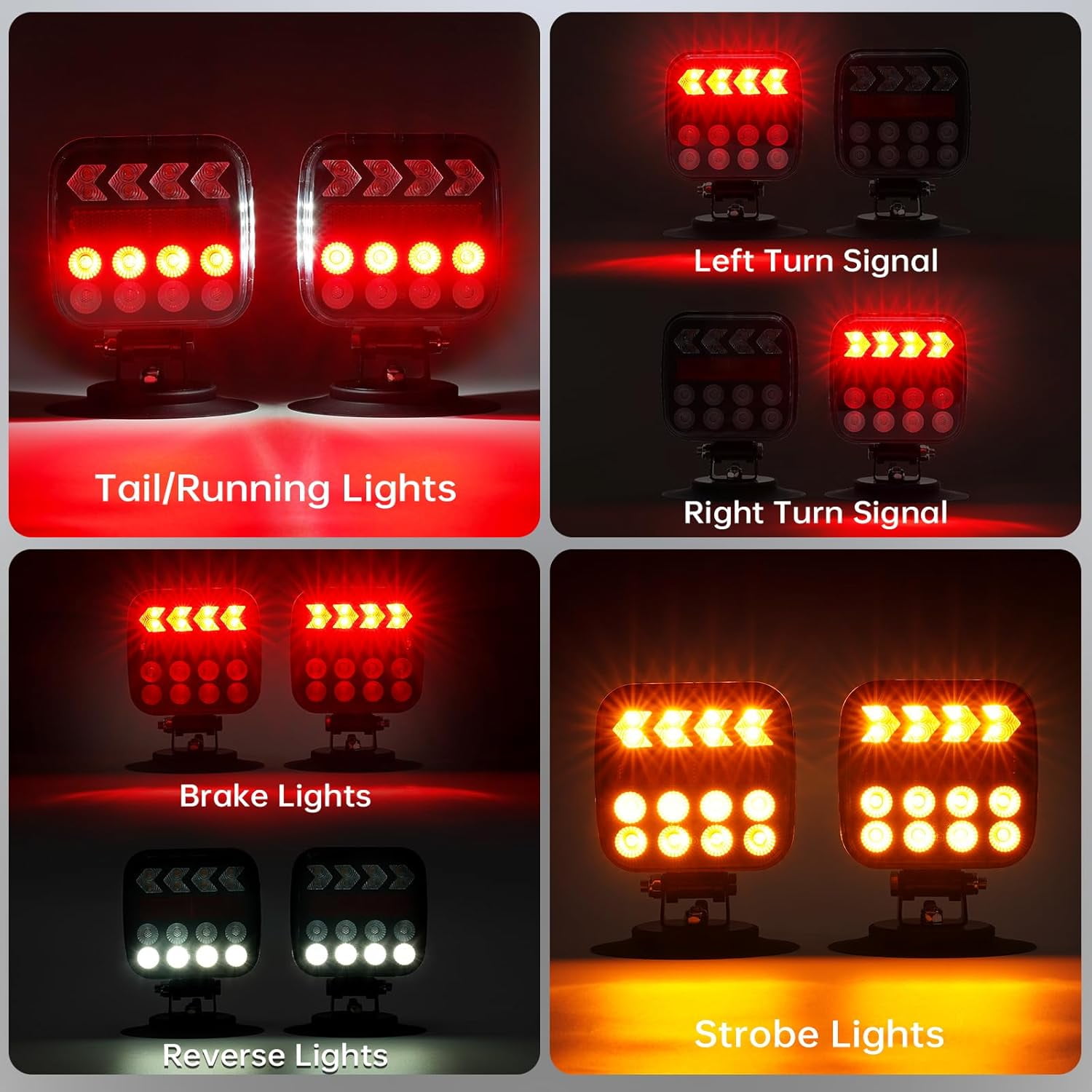 MUSICOZY Wireless Trailer Lights, Adjustable Magnetic LED Trailer Lights with Reflectors, Rechargeable Tow Tail Light Kit for Trucks, Boats, RVs, Campers, IP67 Waterproof