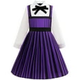 thumbnail image 3 of KAWELL Purple Stripes Costume for Girls, Academy Uniform Outfits Cosplay with Pink Blue Wig, Pleated Dress Girl's Stripes Suits Sets for Halloween, 3 of 7