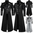 thumbnail image 1 of Vintage Halloween Medieval Steampunk Assassin Elves Pirate Costume Adult Men Black Long Split Jacket Gothic Armor Leather Coats!ZZ39, 1 of 3