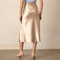 thumbnail image 4 of Women's Satin Silk High Waist Slit Midi Skirt - Elastic Waistband Flowy Hem for Party Wedding Guest All Seasons, 4 of 5
