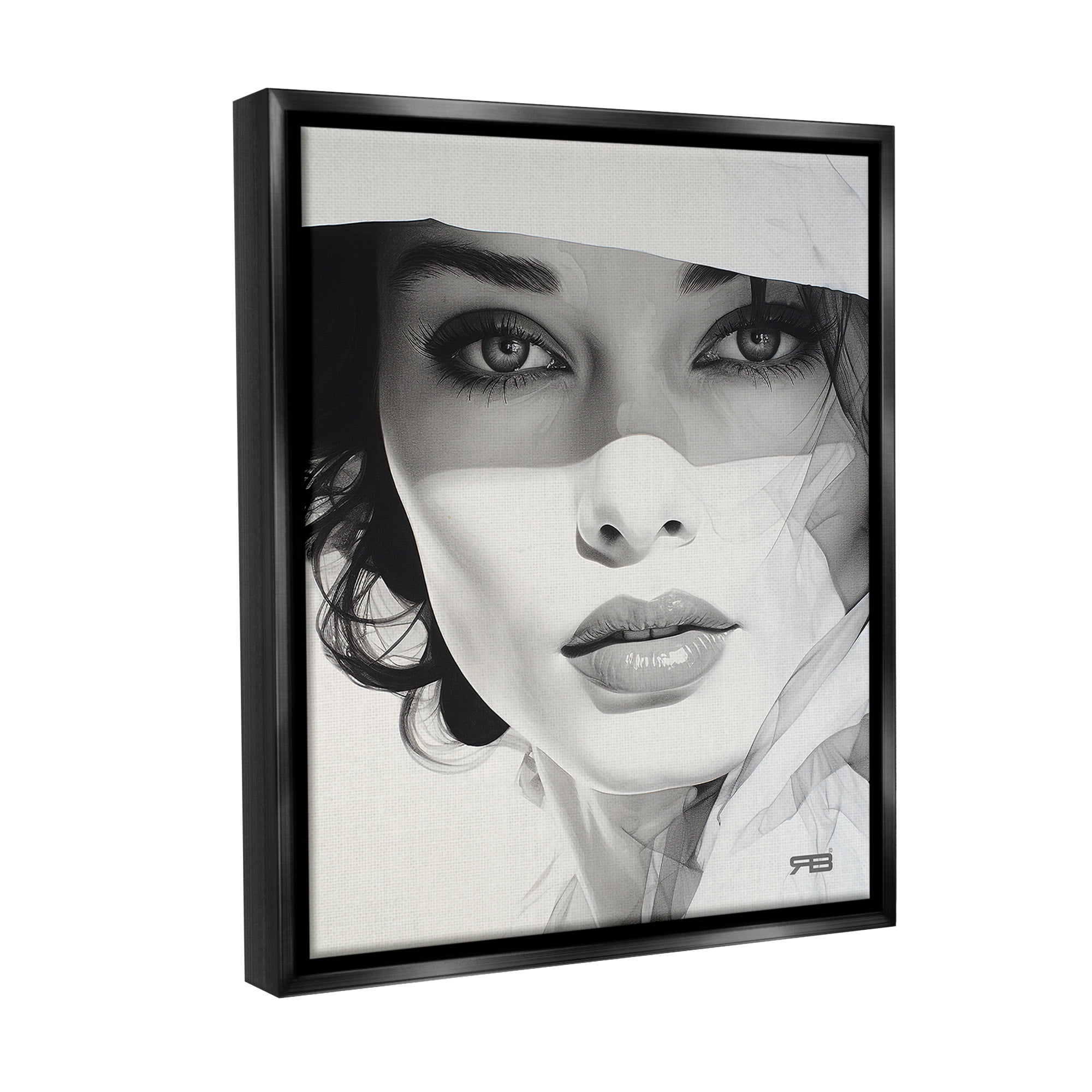 Stupell Industries Close Up Fashion Portrait Beauty & Fashion Painting Black Floater Framed Canvas Art Print Wall Art, 17 x 21