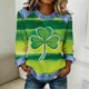 thumbnail image 1 of TaTaai Soft Comfy Womens Long Sleeve Shirt St Patrick Print Patchwork Round Neck Solid Color Casual Blouse Spring Daily Holiday Vacation Party Wear Gift, 1 of 5