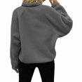 thumbnail image 4 of Womens Fleece Jacket Fuzzy Long Sleeve Short Winter Coats Button Down Jacket Outerwear with Pockets Dark Gray L, 4 of 6