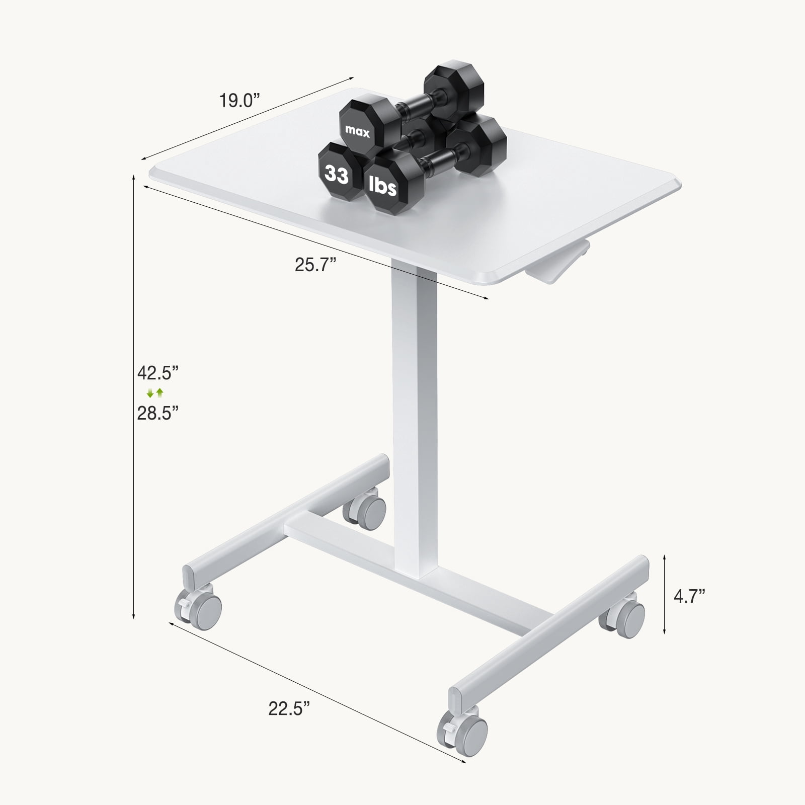 GIANNA Small Standing Desk & Chair, Mobile Portable Rolling Laptop Desk on Wheels, Adjustable Height Table for Home Office, 27 Inch