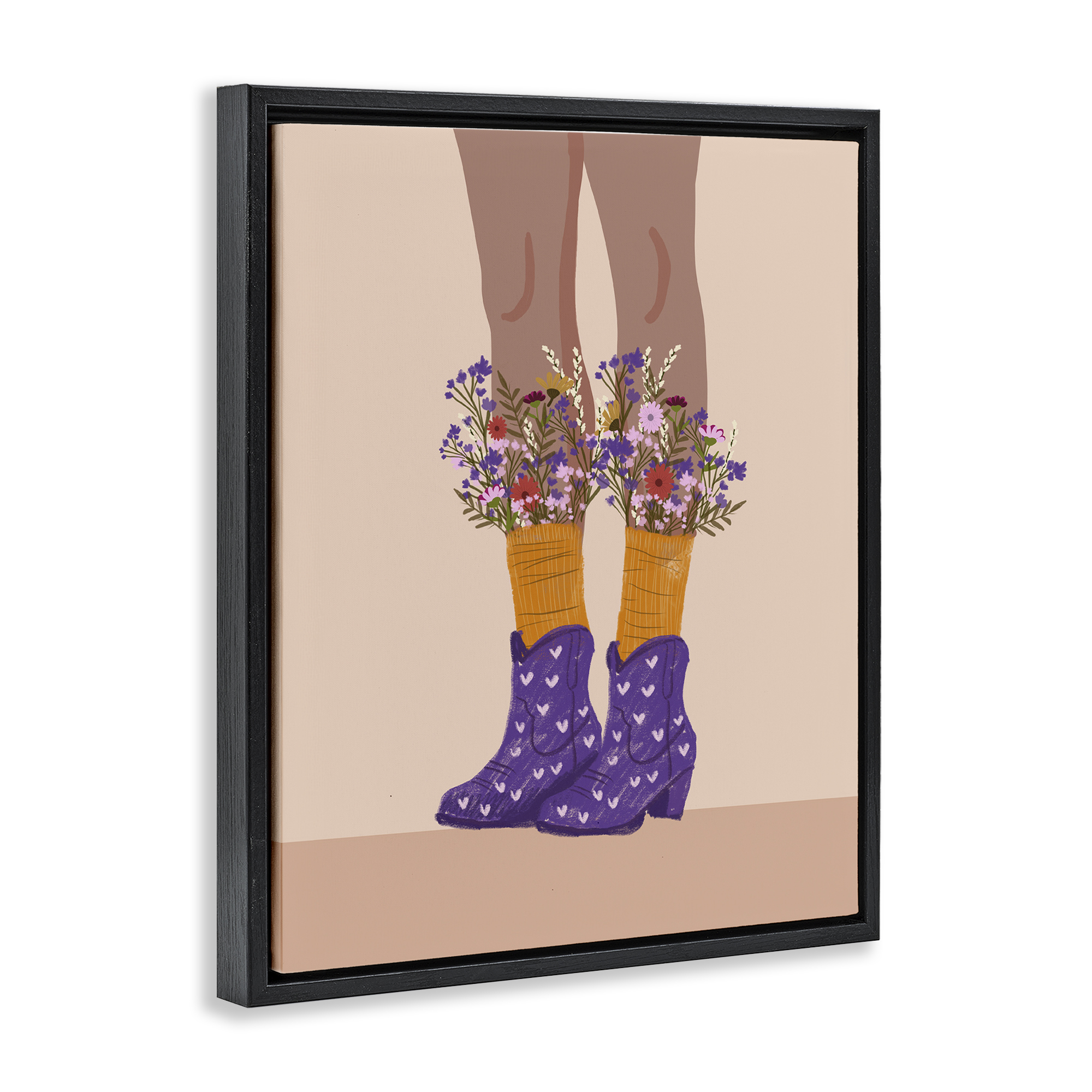 Stupell Industries Wildflower Fashion Illustration Novelty Painting Black Floater Framed Art Print Wall Art, 17 x 21