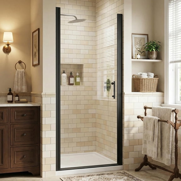 GVN 36*72" Modern Shower Door with Pivot Swing Matte Black Design, 1/4" Thickness Shower Door for Bathroom, Black