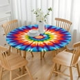 thumbnail image 3 of Colorful Rainbow Tie Dye Spiral Pattern Round Fitted Tablecloth with Elastic Edge,Dining Table Cover Waterproof,Outdoor Round Tablecloth for Camping,Dining,Indoor and Outdoor, 3 of 7