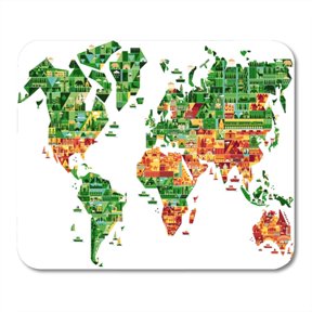 SIDONKU Cartoon Map of The World with Cities and Sightseeing Attractions Mousepad Mouse Pad Mouse Mat 9x10 inch