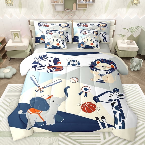 Homewish 7pcs Kawaii Elephant Giraffe Twin Bedding Set, Sports Athletic Comforter Sets