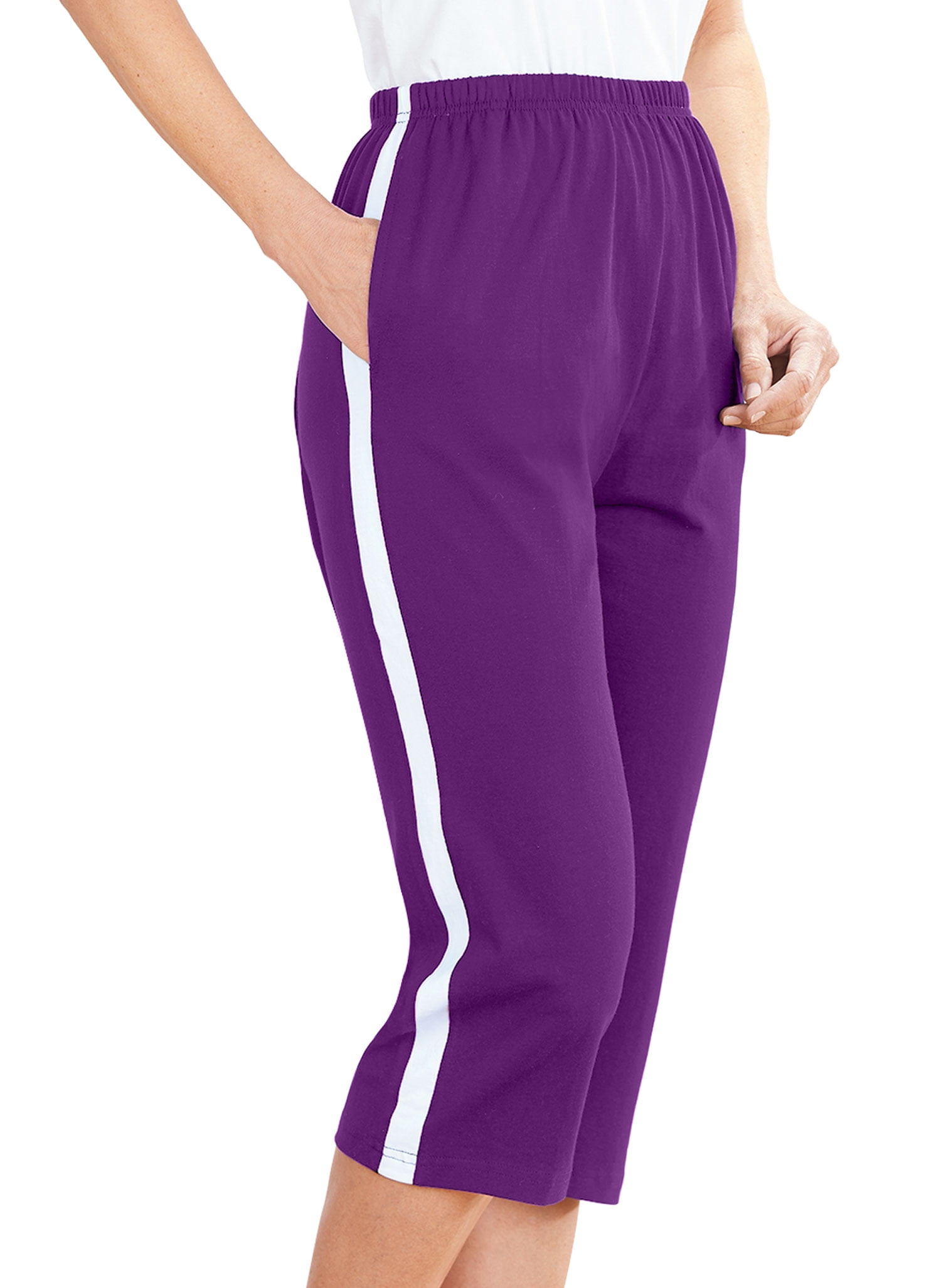 Cotton Capris with Elastic Waist Purple 