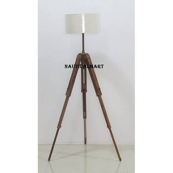 NauticalMart Wooden Tripod Stand Nautical Spot Light Floor Lamp Decor