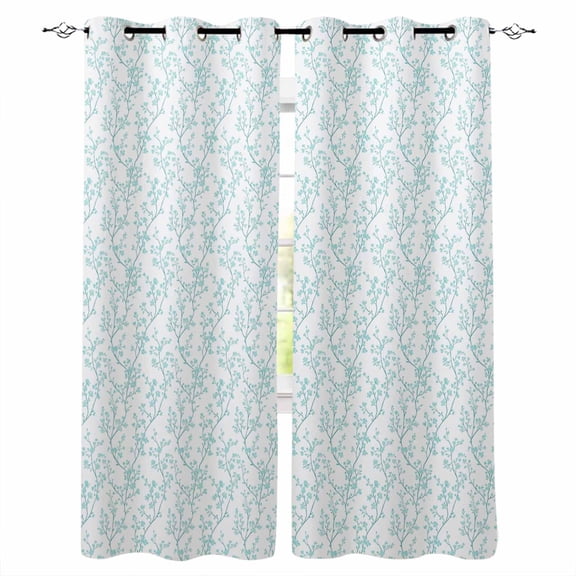 Aqua Spring Floral Blackout Curtains 63 Inches Long for Bedroom, Summer Botanical Watercolor Thermal Insulated Room Darkening Black Out Window Curtain Panels Grommet Drapes for Living Room