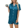 thumbnail image 2 of felwors Women's Satin Pajama Set 2-Piece Sleepwear Loungewear Button Down Short Sleeve Silky PJ Set Dark Blue, XXL, 2 of 8