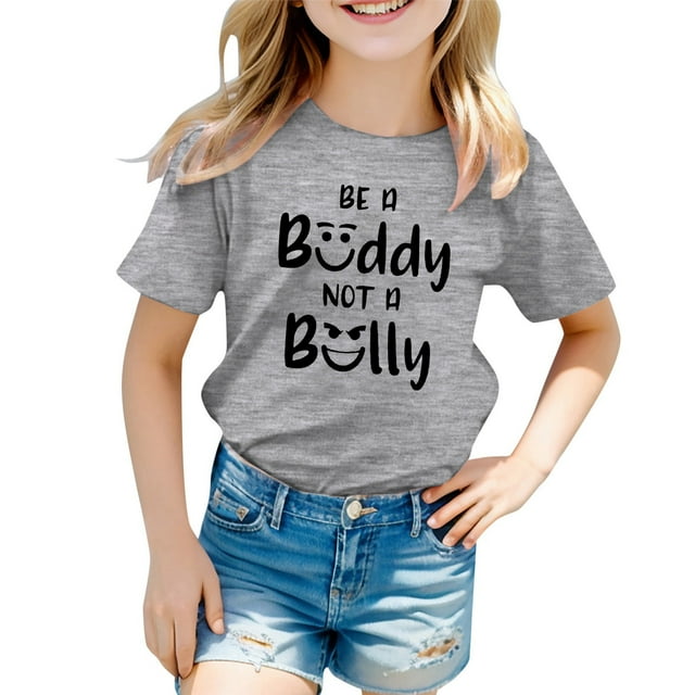 FAOWME T-Shirt Imprimé Mode Décontracté Respirant pour Filles Gris 6-7 Ans